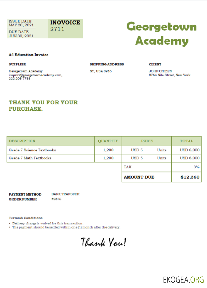 Facture de la Georgetown Academy aux États , Unis